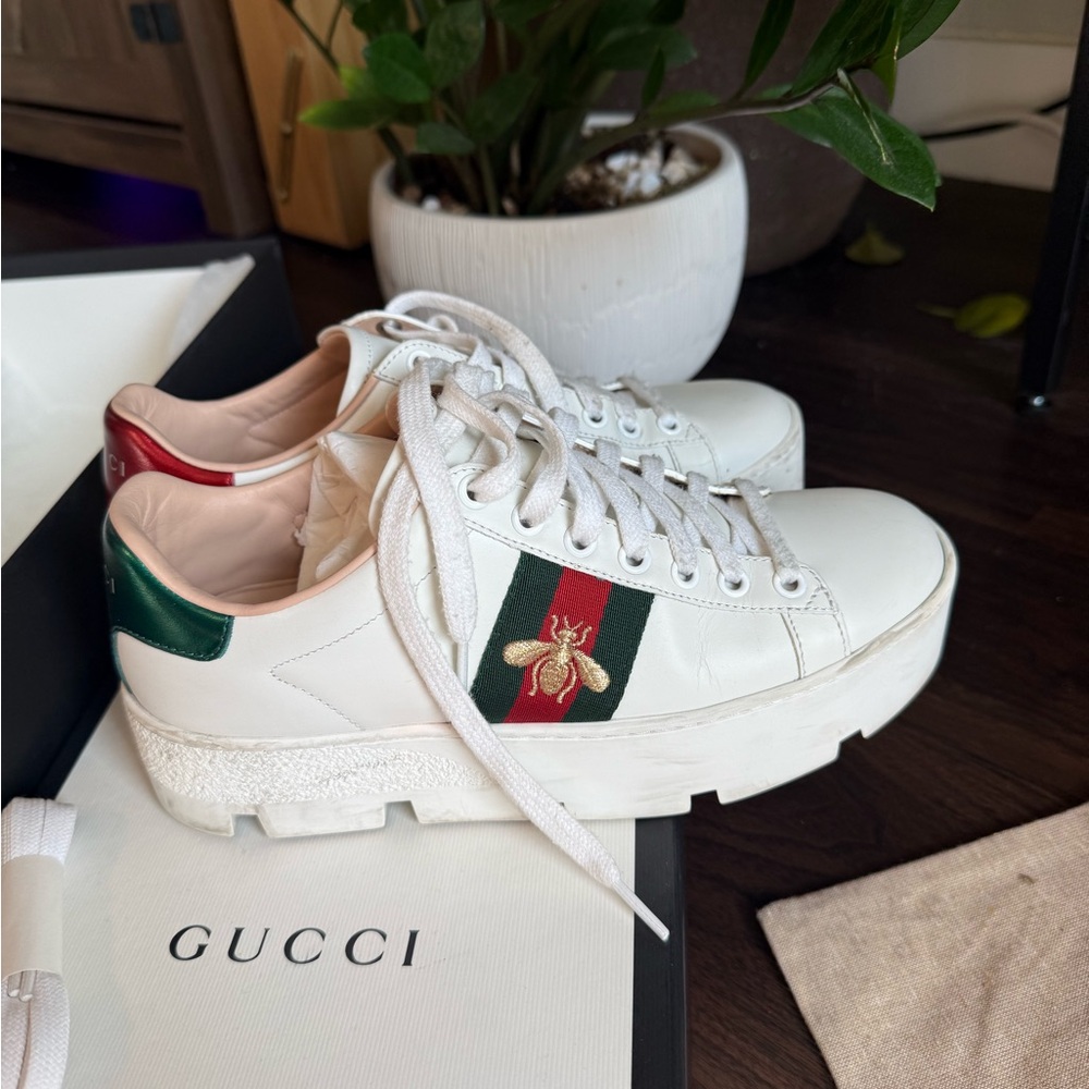 Gucci White Ace Platform Chunky Sneakers